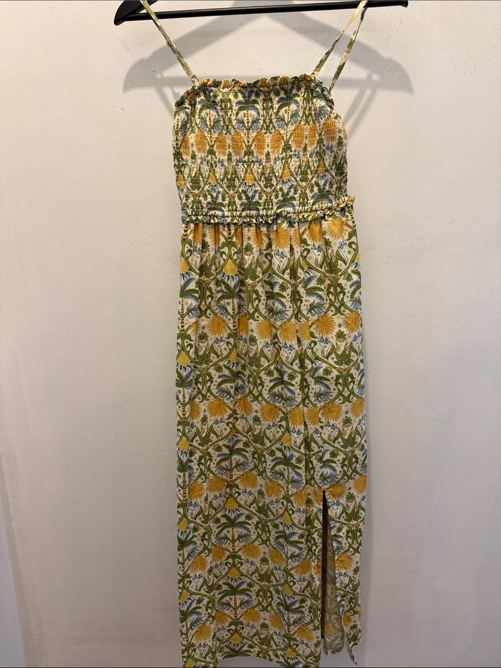 Japna Yellow and Green Floral Smocked Maxi Dress